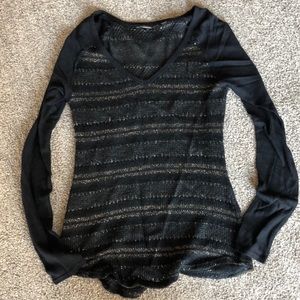 Miss Me gold metallic and black V neck sweater Lg